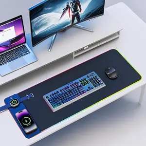 XXL Gaming Mouse Pad,RGB Mouse Pad with 15W Wireless Charging,Waterproof LED Desk Mat with Phone Holder,C-C,Fast Charge for Qi-Enabled Phones Desktop Accessory mousepad mouse pads mause