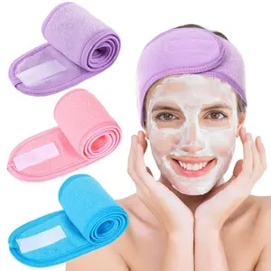 Whaline Spa Facial Headband Make up Wrap Head Terry Cloth Headband Adjustable Towel Band for Face Washing Shower Facial Cover, 3 Pieces (Purple, Pink, Blue) Whaline