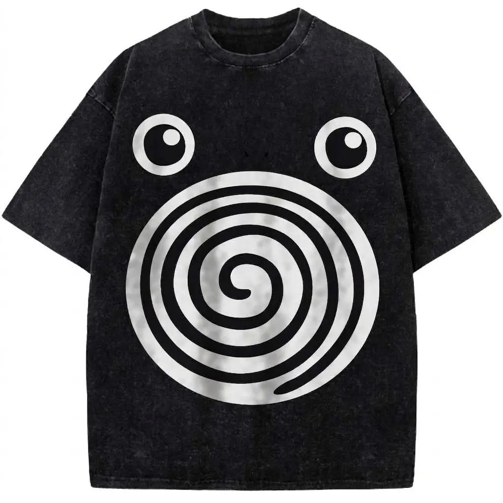 Poliwhirl Vintage Wash Shirt | Poliwhirl Pocket Graphic Tee | Retro Anime Character T-Shirt | PKM Vintage Style Tee | Unisex Anime Fan Shirt | Menswear Womenswear Streetwear