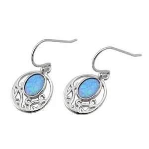 Sterling Silver Filigree Dangle Light Blue Opal Earrings
