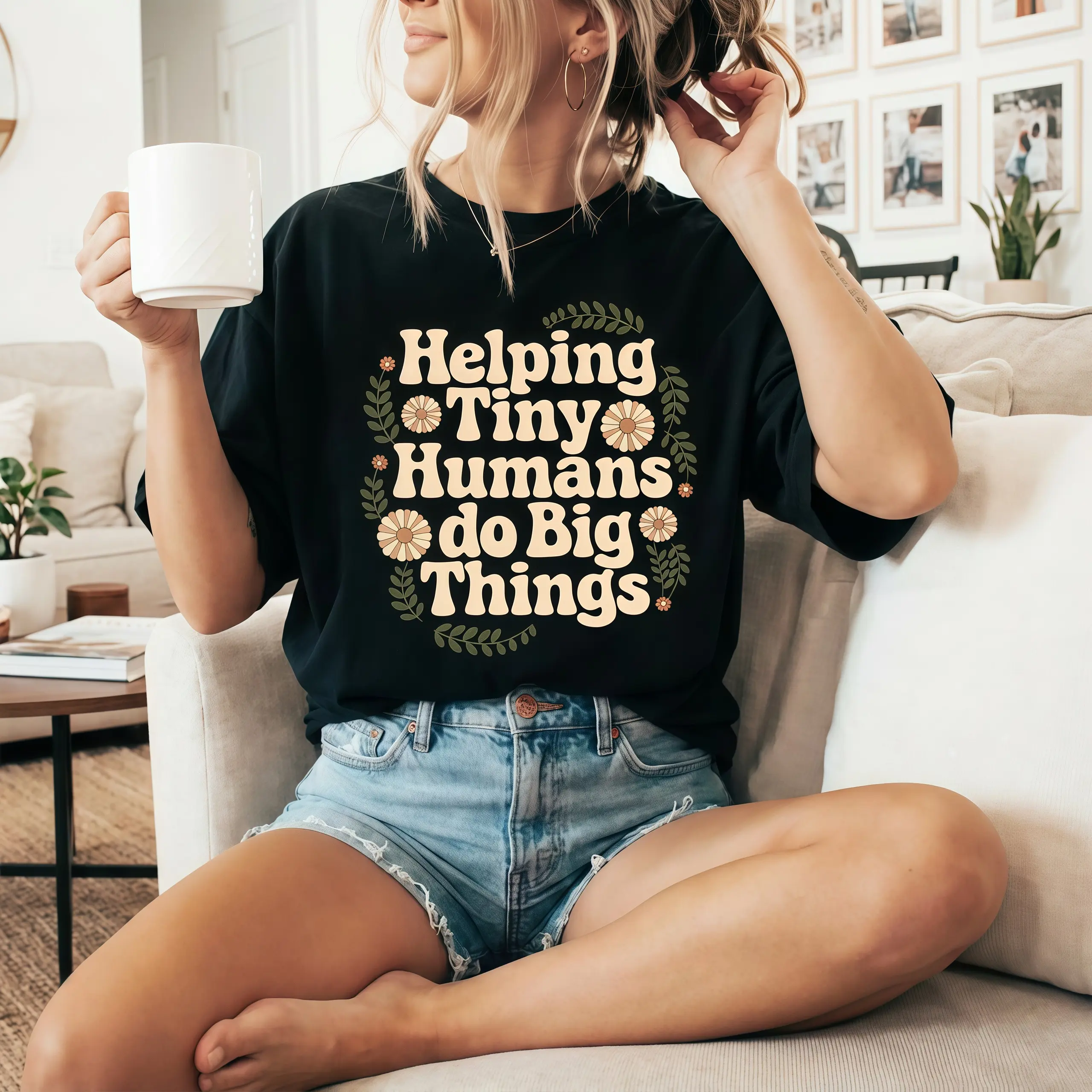 [100% Cotton]   Tiny Human Tamer Shirt, Helping Tiny Humans Make Big Moves Shirt, Funny Teacher Shirt, Child Therapist Gift, Pediatric Therapist Gift Crew Neck Short Sleeve T-Shirt Women'S Graphic Tees Top Fashion Print Golf Gift T-Shirt For Men And Women