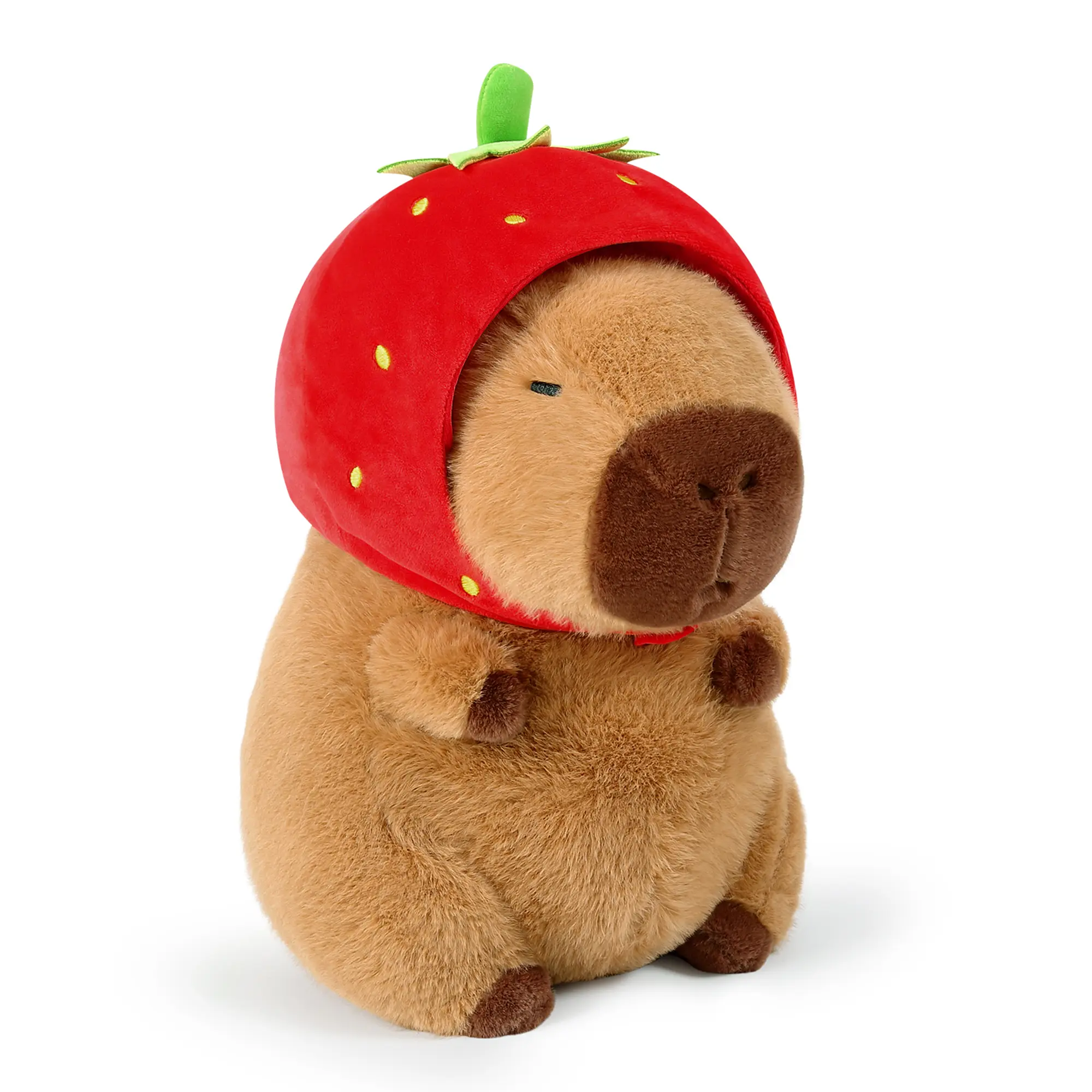 PEACHCAT Cute Capybara Plush Wear Strawberry Hat Soft Capibara Stuffed Animal Plushies Toys Squishy Hugging Gifts for Kids Brown 9 inch   Stuffed Toys kids, birthday, gift ,stuffed,animals,cute girly gifts,comfort plush,soft animal decoration toy