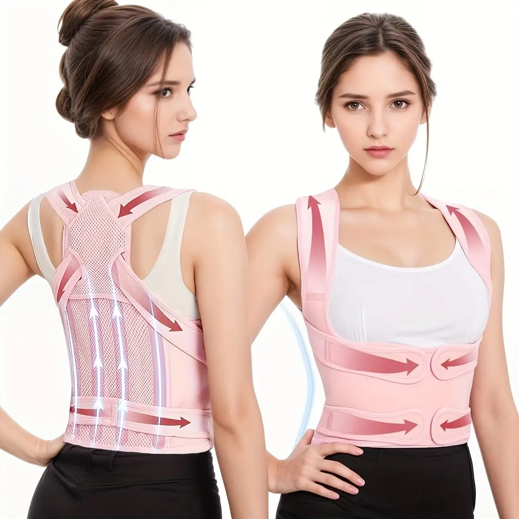 Adjustable Back Brace for Men and Women - Upper & Lower Back, Full Lumbar Support, Breathable Mesh Material, Fit with Straps, Hand Wash Only Posture Belt Pink