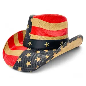 "US Flag" Western Cowboy Hat, Mult-Styles, Hard Shell, American Flag, UV Protection, Unisex