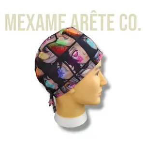Short Hair Half Anime Faces cotton scrub cap for nurses, doctors, Veterinarian, dentists, chefs.