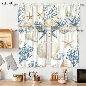 JOYFINITY 2D Flat - 2D Flat - 2D Flat Ocean Coral Shell Theme Curtain Set |   Summer Beach Kitchen Decoration, Light-filtering Polyester, Modern Style, Machine Washable