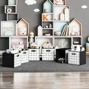 6 Pack Fabric Storage Cubes with Handle, Foldable 13x13 Inch Large Cube Storage Bins, Storage Baskets for Shelves, Storage Boxes for Organizing Closet Bins,Black