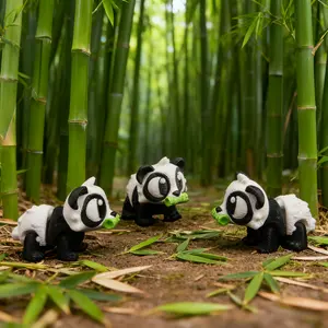 3 PCS 3D Printed Pandas Desktop Ornaments Unique Black-and-White Design with Green Bamboo for Charm and Playfulness