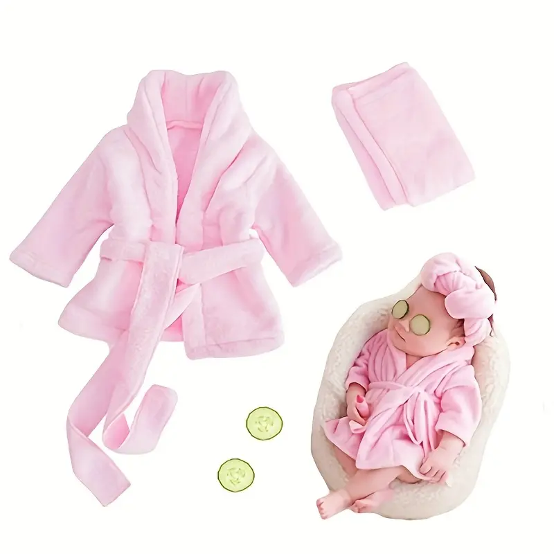 Thick Plush Baby Photo Bath Suit, 2-Piece Newborn Bathrobe and Towel Set, All Seasons Photography Props for 0-2 Months