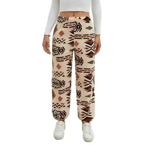 2026 New Fashion Plush Pants for Women, Ethnic Print Elastic High Waist Cuffed Sweatpants, Trendy Youth Casual Streetwear Hypebeast Comfort Pants #PlushPants #EthnicPrintPants #CuffedSweatpants #2026NewFashion #StreetStylePants #TrendyCasualWear