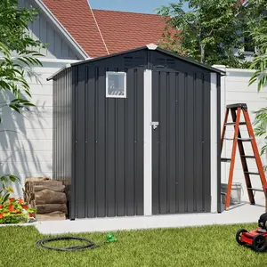 6x4 FT Heavy Duty Metal Outdoor Storage Shed & Steel Utility Tool Shed House - Weather/Rust Resistant, Lockable, Easy Assembly, Spacious for Backyard Garden Patio Lawn, Black