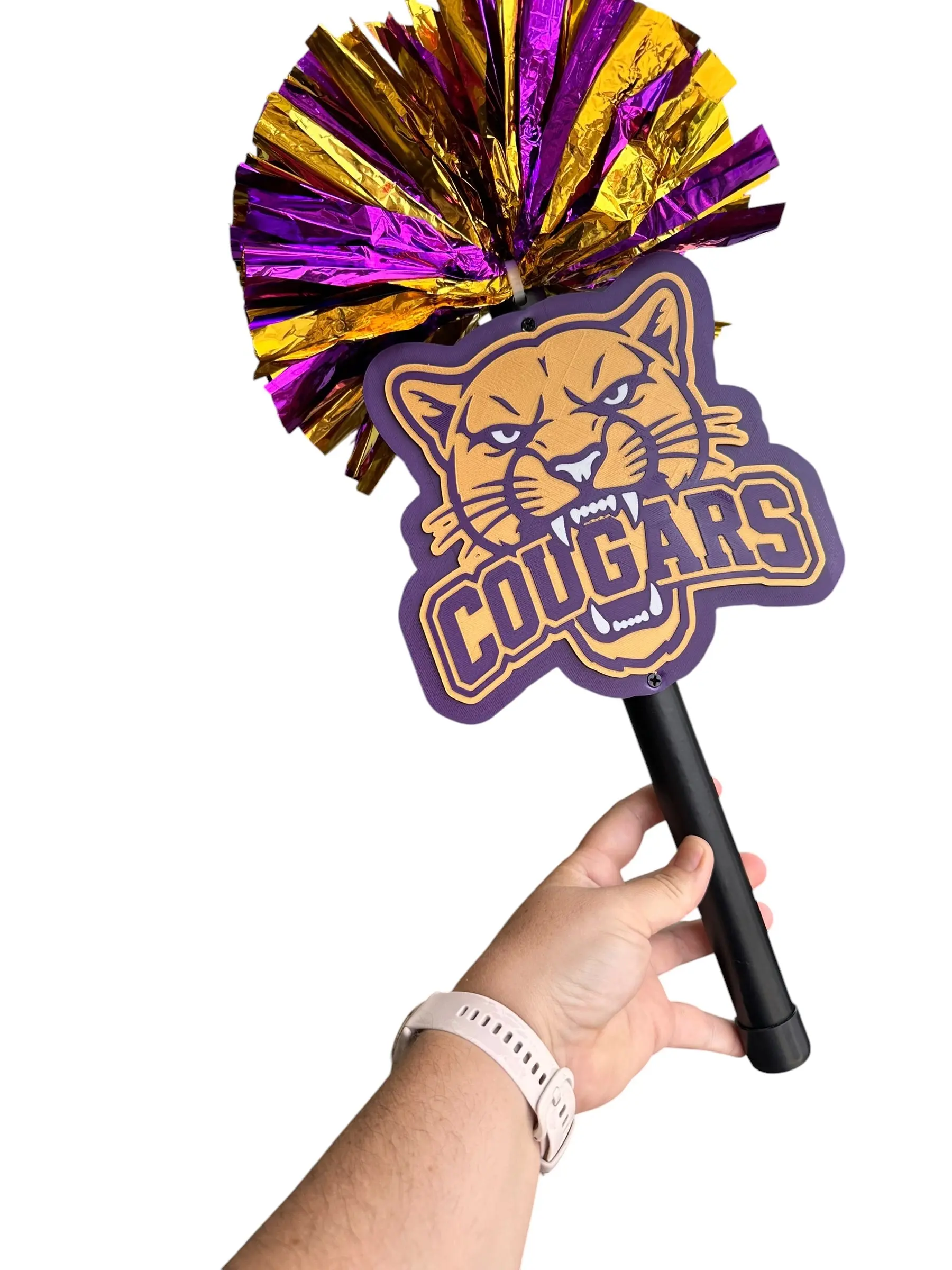 Custom Cougars Pompom Stick | Personalized School Spirit Noise Maker | Football, Cheer & Pep Rally Fan Stick
