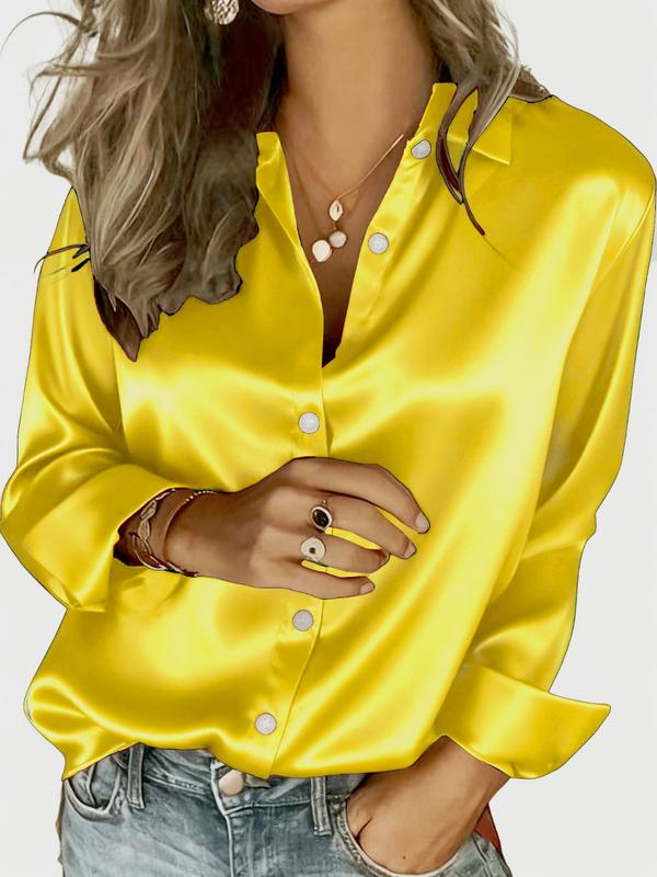 New Women's Clothing for All Seasons: Fashionable Light-Sensitive Satin, Casual and Versatile Button-Down Shirt Blouse