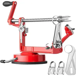 Apple Peeler Slicer Corer with Stainless Steel Blades, Heavy Duty Die-Cast Alloy, Powerful Suction Base, 3-in-1 Apple Corer Slicer Peeler Machine for Apples, Pears, Potatoes, Kitchen Gadgets, Baking, Canning (Red), apple cutter,apple peeler,spiral slicer