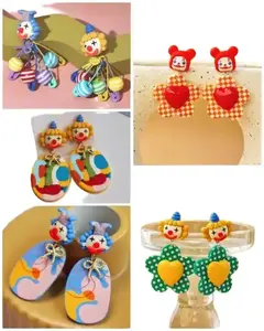 1 Pair Gorgeous Acrylic Circus Clown Drop Dangle Earrings Cute Trendy Clown Earrings