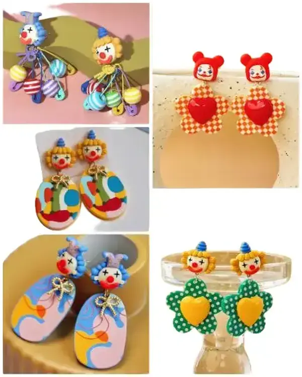 1 Pair Gorgeous Acrylic Circus Clown Drop Dangle Earrings Cute Trendy Clown Earrings