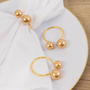 10 Pack Gold Pearl Metal Napkin Rings Dining Table Decor, Elegant Round Wedding Napkin Holders - 2.5"