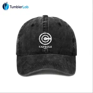 Unisex Vintage Trunks Capsule Corp Logo Washed Baseball Cap 80s 90s Pattern Anime Hat Men Gift Snapback Fitted Vintage Denim Fabric Iconic Logo Heat Transfer Print Dragonball Detail