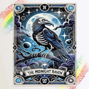 1pcs 5D DIY handcraft diamond painting kit, 5D diamond art set, DIY decoration, Midnight Crow diamond painting kit full round drill DIY, mosaic, diamond art, Midnight Raven, DIY art home decoration, suitable for Halloween and Christmas.