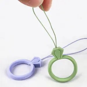 Cute Silicone Phone Case Ring Holder Short Lanyard Keychain, U Disk Hanging Accessory, Fashionable Mobile Cover with Finger Loop