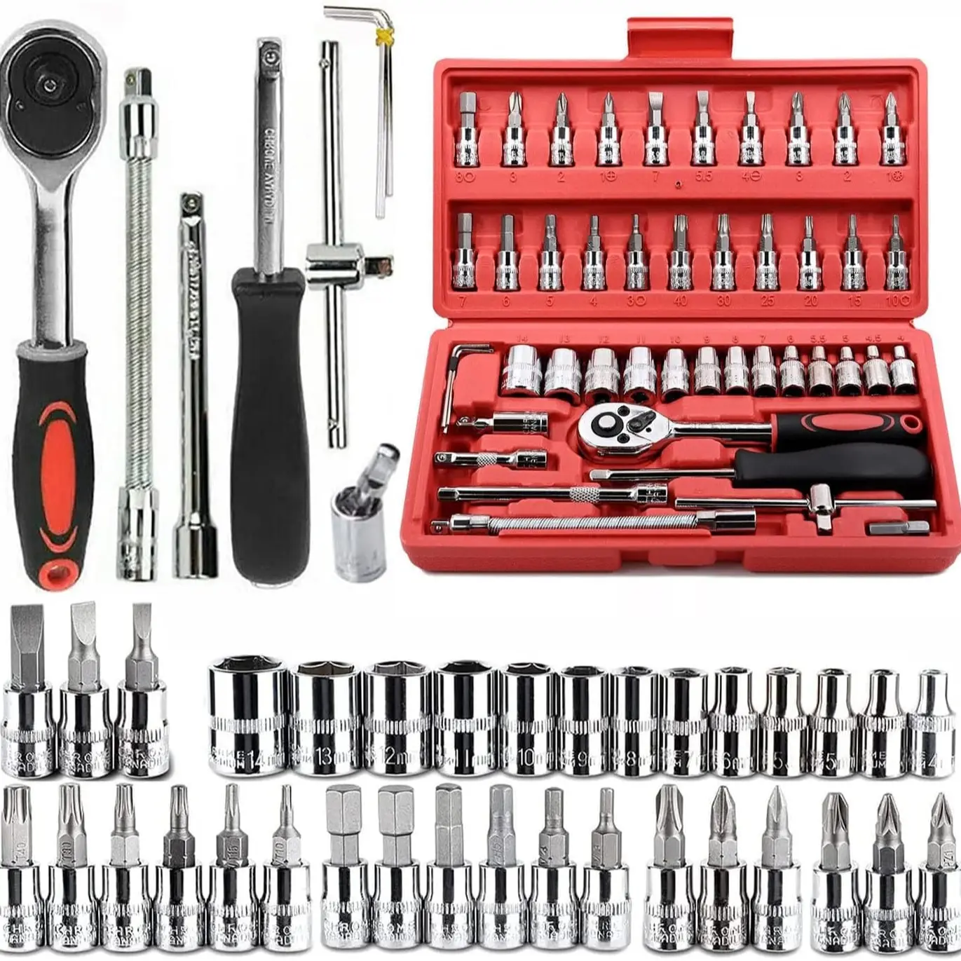 Drive Socket Wrench Set, Includes Metric Sockets & Extension Rods, Ideal for Car Repair & Home Maintenance, Fits Cars & Trucks,Dad Gifts