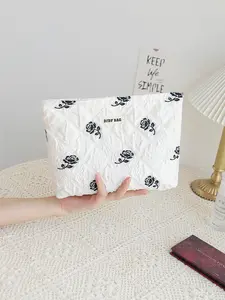Floral Pattern Makeup Bag, Large Capacity Cosmetic Storage Bag, Portable Travel Toiletry Bag, Zipper Makeup Organizer Pouch for Women & Girls