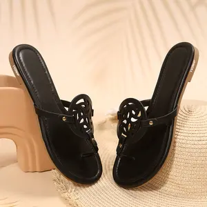 Women's Lightweight Flip Flops Flat Slides Cutout Medallion Toe Post Sandals Indoor Outdoor Shoes