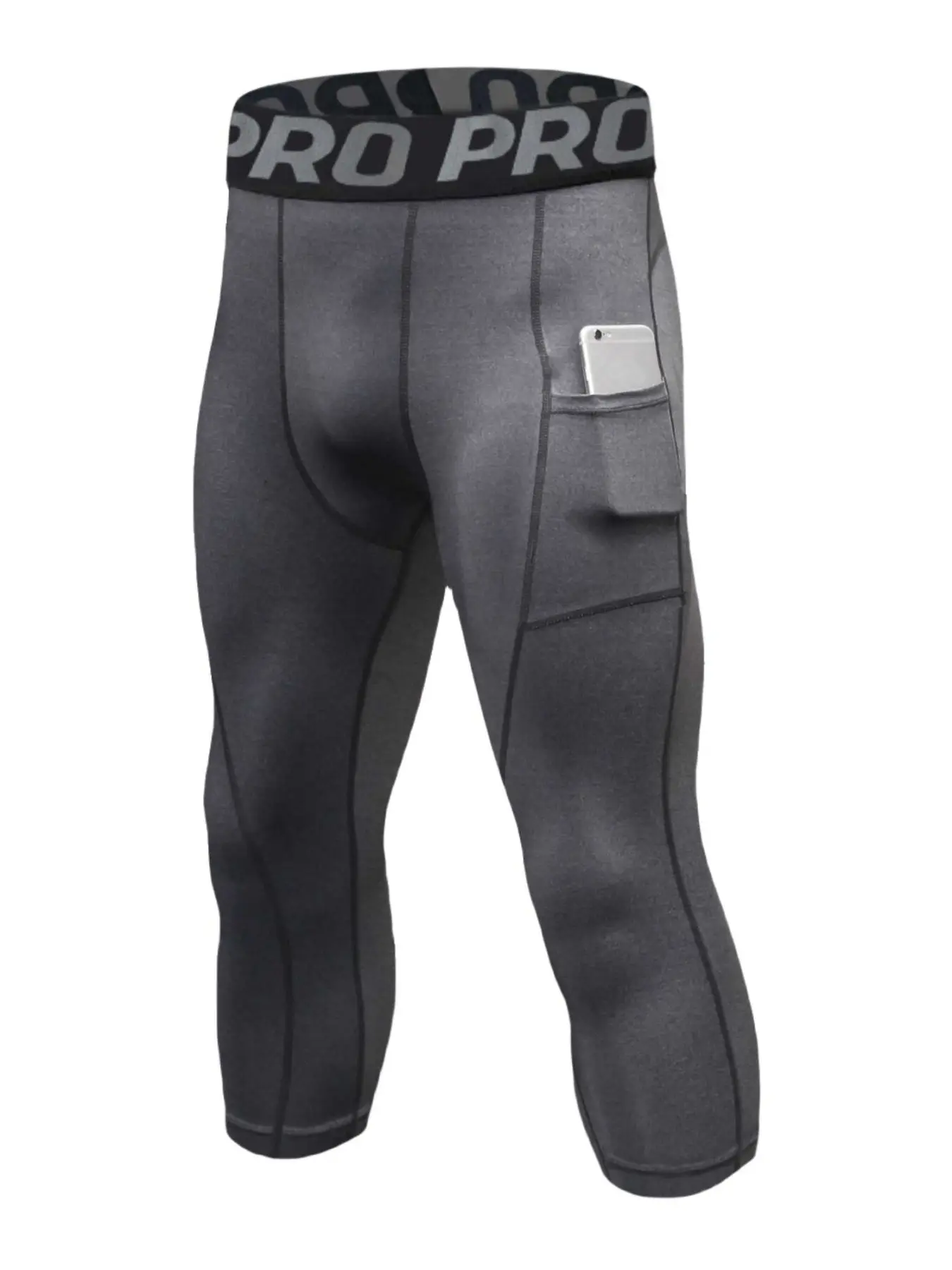 Men's Letter Tape Pocket Capri Joggers, Regular Fit Casual Breathable Sports Compression Pants, Athletic Leggings, Men's Sportswear For Workout Gym, Leggings Pockets, Side Pocket Leggings, Tight Fitting Pants, Gym Sportswear Bottoms, Fitness Pants