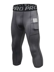 Men's Letter Tape Pocket Capri Joggers, Regular Fit Casual Breathable Sports Compression Pants, Athletic Leggings, Men's Sportswear For Workout Gym, Leggings Pockets, Side Pocket Leggings