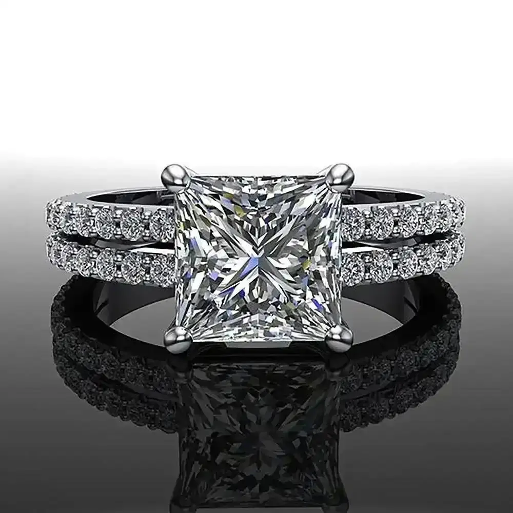 incess Cut All Moissanite Hidden Halo Rings for Women 925 Sterling Silver Square Diamond Engagement Ring Wedding Band