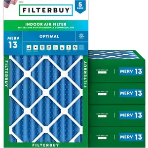 Filterbuy 16x25x4 Air Filter (5-Pack), Pleated MERV 13 Optimal Defense HVAC AC Furnace Air Filters (Actual Size: 15.50 x 24.50 x 3.63 Inches)