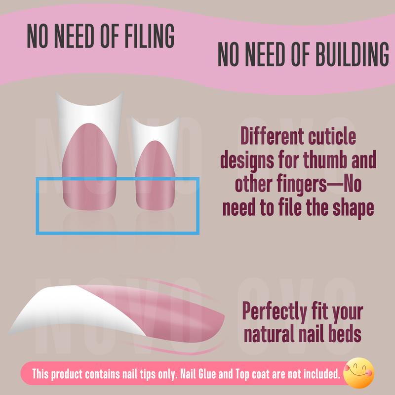 NOVO OVO White French Tip Duck Feet Nail Tips Full Cover for Press on Acrylic with Moon Curve, Thick Medim Long Pre-Etched Matter Flare Wide Soft Gel Fake False Nail Extension x 15 Sizes 150 pcs【NO GLUE ,TOP COAT AND LAMP INCLUDED】