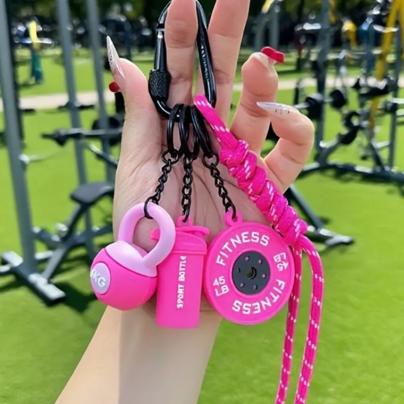 Sport Gym Keychain Set with Kettlebell Keyring Barbell Plates Water Bottle Keychain Fitness Kettlebell Pendant Lanyard for Backpack,Bags Kettlebell Barbell Gym Accessory Keychain Weight Plate Charm Christmas Gift, Key Chain Accessories