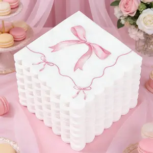 16Pcs Pink Bow Tissue Paper, Pink Bow Themed Disposable Tissue Paper, Pink Bow Birthday Decor Napkins, Cute Bow Tableware Supplies Tea Party Wedding Party Decor, Baby Shower Decor, Home Decor, Desktop Decor, Pink Bow Tissue Paper, Party Supplies,