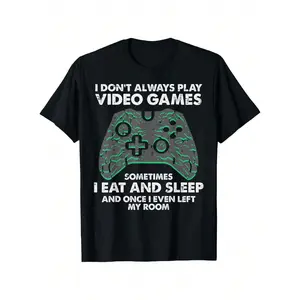 Funny Gamer T-Shirt for Men - 'I Don't Always Play Video Games' Graphic,Breathable & Soft Casual Street Style Hip Hop Tee, Black with Green Game Controller Design