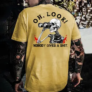 Monkeysober Pure Cotton Men's Suitable For All Seasons Oh Look! Nobady Gives A Shit Sarcastic Skull Printing Personalized Cool And Interesting Casual And Comfortable Pure Cotton Gift Men's T-shirt