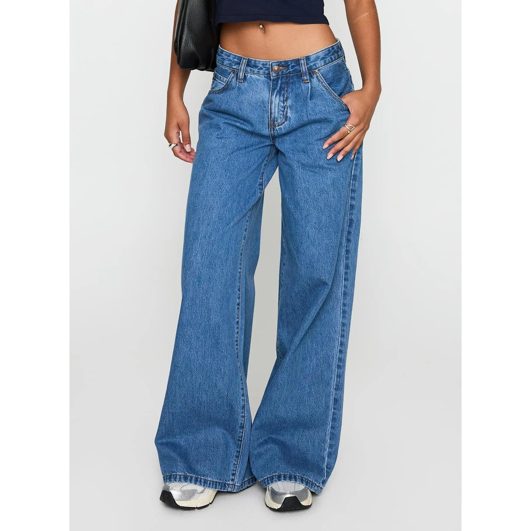 Supercut Low Rise Baggy Pleat Jeans Mid Blue Supercut Low Rise Baggy Pleat Jeans Mid Blue
