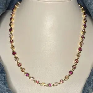 The Pacific Pink Ombré Jewel Candy Vibes Bezel Round Necklace and Bracelet Set with Vibrant Gemstones in Gold Tone for Any Occasion