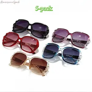 5/1-Pack Women's Oversized Polarized Sunglasses, Luxury Diamond Accent Fashion Eyewear, UV400 Protective Gradient Shades, Lightweight Stylish Frames for Driving, Travel, Street Style & Daily Wear