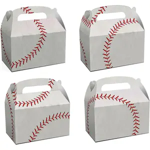 12 Pcs Baseball Treat Boxes, Baseball Sports Theme Party Favor Gift Box, Cute Team Favor Cardboard Boxes with Handles for Birthday Party Favors, Holiday Goodies, Candy Snack Goodie Bags, 6.2"
