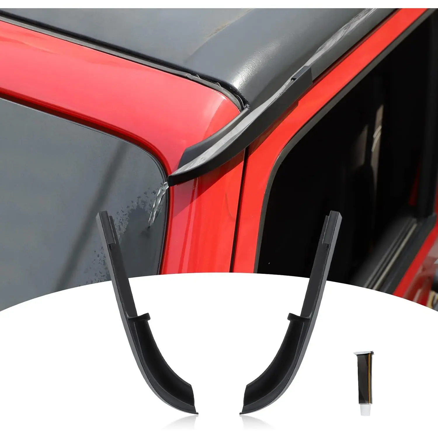 Upgrade Version JK Hardtop Rain Gutter Extension Drip Rail Rain Diverter Exterior Accessories (2-Piece Set, Leakproof, Curved Rail, Assembly Required, 100% Satisfied After-Sales) for Jeep Wrangler 2011-2018 JK JKU