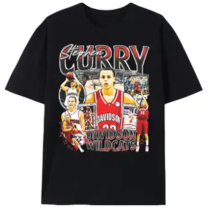 Men's Stephen Curry Davidson Print Short-Sleeve Cotton Knit Casual T-Shirt, Stylish Basketball Streetwear Top with Tropical Halloween Design