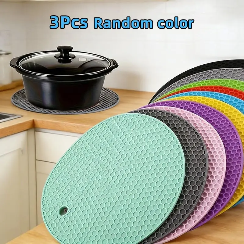 3-Piece Set Colorful Silicone Heat-Resistant Mats, Anti-Slip Insulation Pads, Honeycomb Table Mat, Kitchenware, Kitchen Coasters, Hot Dish Coasters, Easy to Clean High-Temperature Resistant