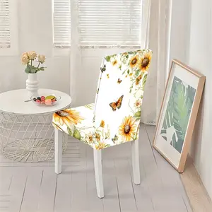 Butterfly Floral Print Chair Cover, All-Season Universal Fit, Easy Washable Seat Protector, Home Decor & Festive Decoration for Dining & Festive Events