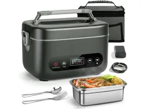 OMNIRA Electric Heated Lunch Box for Men, 1.2L Cordless Steel Leak-Free Food Warmer, 24000mAh Rechargeable, Auto Temperature Control, 5-Sided Heating, for Office & Outdoors, Black, Steel Lunch Boxes, Leak-Free Lunch Boxes