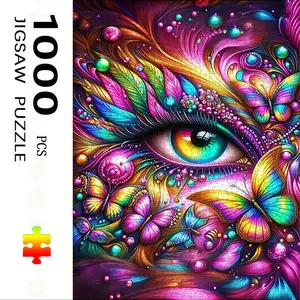 1000 Piece Butterfly & Feather Eye Puzzle, Large Adult Family Interactive Toy, DIY Home Decor Brain Challenge, Holiday Scene, Mixed Colors