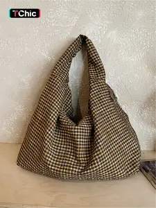 High-capacity, stylish, casual single-shoulder bag with color-blocking and plaid patterns, versatile and trendy underarm bag, perfect for shopping, gym workouts, and daily commutes