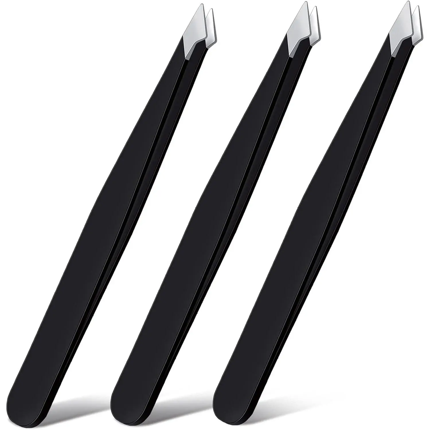 Industrial 3-Piece Stainless Steel Long-Lasting Tweezers, Pointed Tip for Precision Splinter & Ingrown Hair Removal (Black)