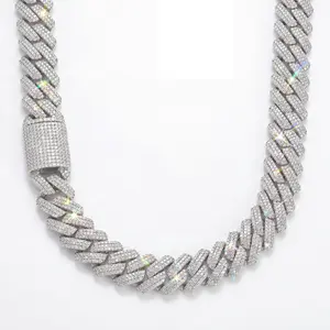 ④②Space ice 20mm 3-Row Iced Out Cuban Link Chain - Stainless Steel - Fully Cubic Zirconia Encrusted - Hip Hop Necklace for Men & Women