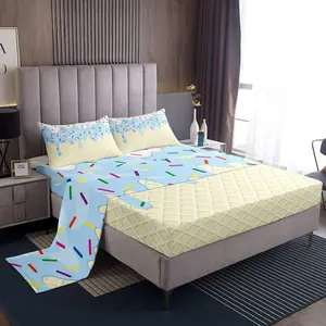 Ice Cream Sheet Set,Kids Blue White Cream Cake Bed Sheets Set,Colorful Candy Bedding Set for Boys Teens Sheets Soft Room Decor (1 Flat Sheet+1 Fitted Sheet )